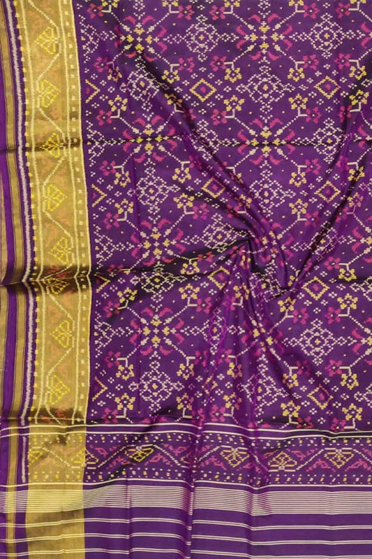 Purple Handloom Single Ikat Patola Pure Silk Dupatta - Luxurion World
