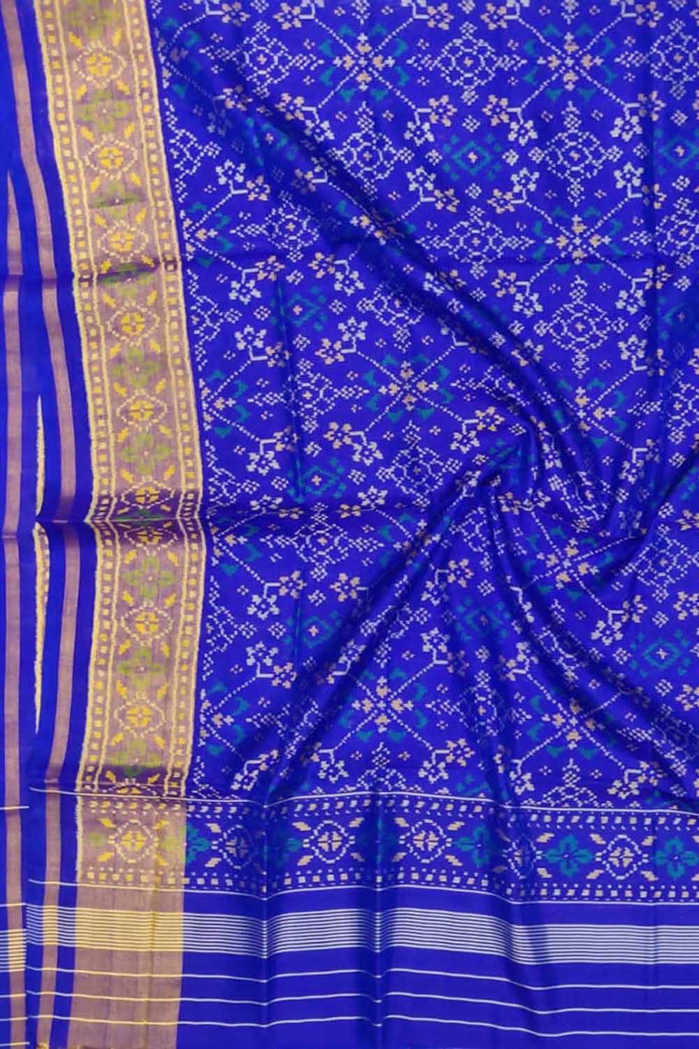 Blue Handloom Single Ikat Patola Pure Silk Dupatta - Luxurion World