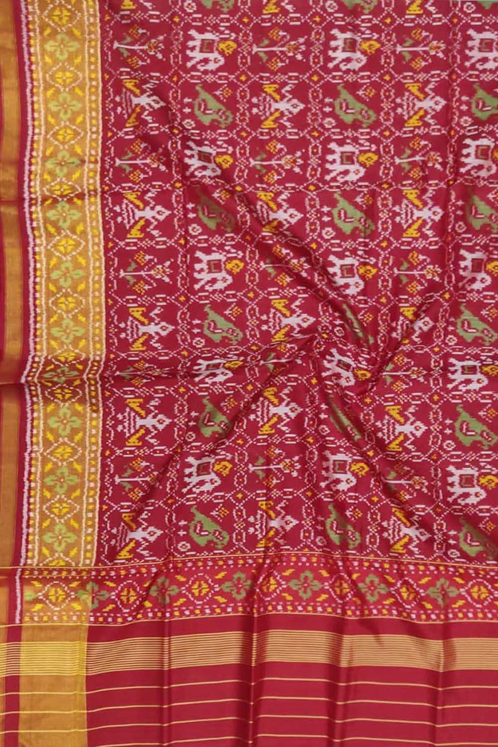 Red Handloom Single Ikat Patola Pure Silk Dupatta - Luxurion World