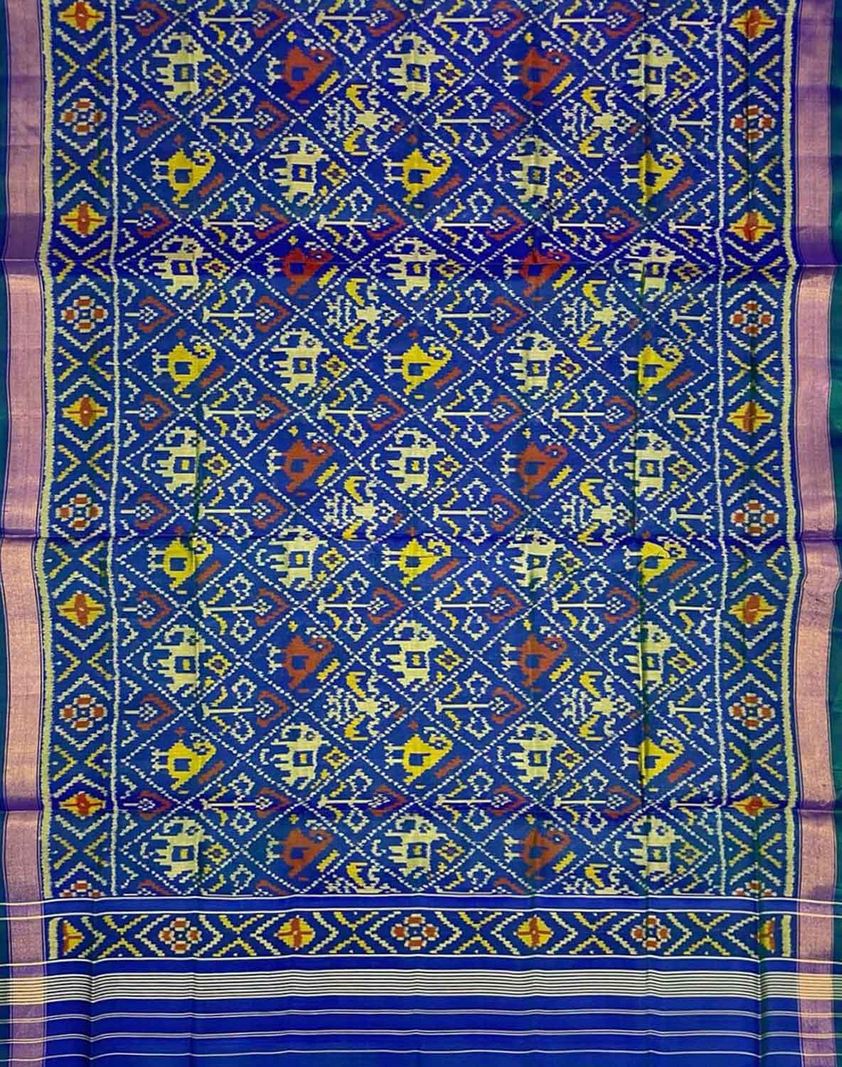 Blue Patola Handloom Pure Silk Single Ikat Dupatta - Luxurion World