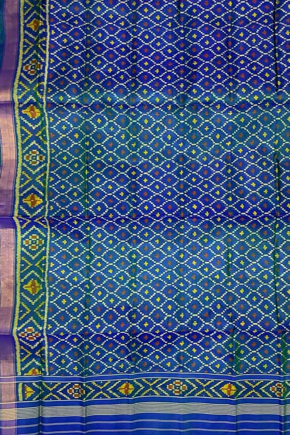 Green And Blue Patola Handloom Pure Silk Single Ikat Dupatta - Luxurion World