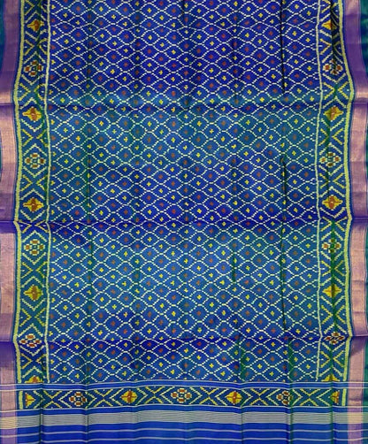 Green And Blue Patola Handloom Pure Silk Single Ikat Dupatta - Luxurion World