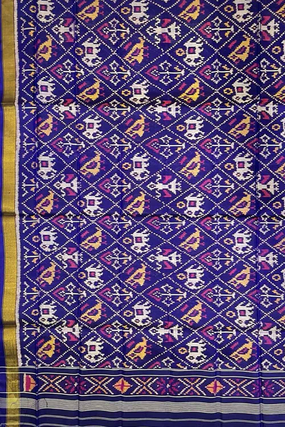 Blue Patola Handloom Pure Silk Single Ikat Dupatta - Luxurion World