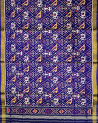 Blue Patola Handloom Pure Silk Single Ikat Dupatta - Luxurion World
