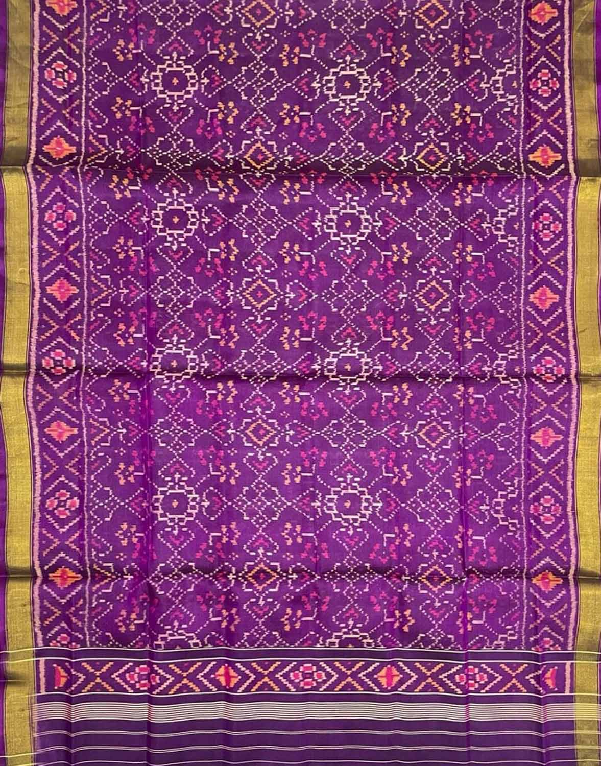 Purple Patola Handloom Pure Silk Single Ikat Dupatta - Luxurion World