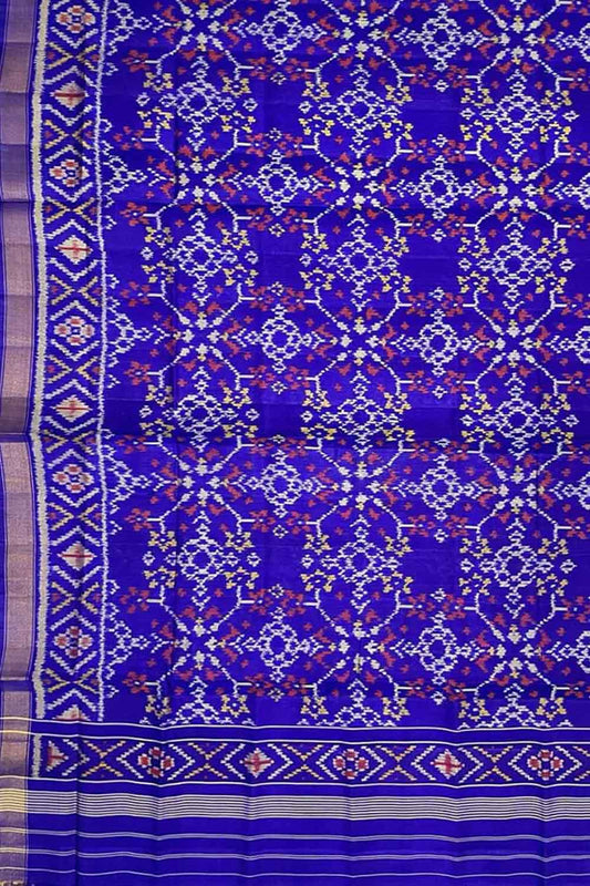 Blue Patola Handloom Pure Silk Single Ikat Dupatta - Luxurion World