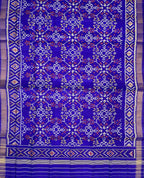 Blue Patola Handloom Pure Silk Single Ikat Dupatta - Luxurion World