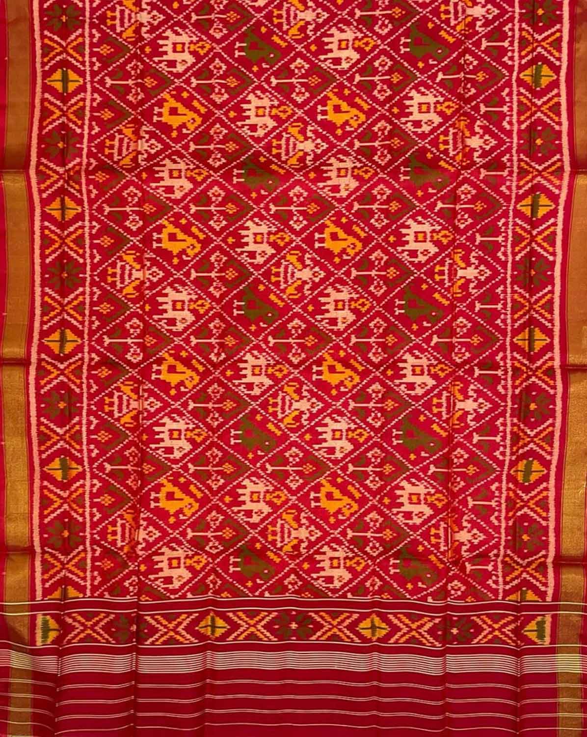 Red Patola Handloom Pure Silk Single Ikat Dupatta - Luxurion World