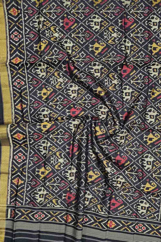 Black Patola Handloom Single Ikat Pure Silk Dupatta: Timeless Elegance in Every Thread
