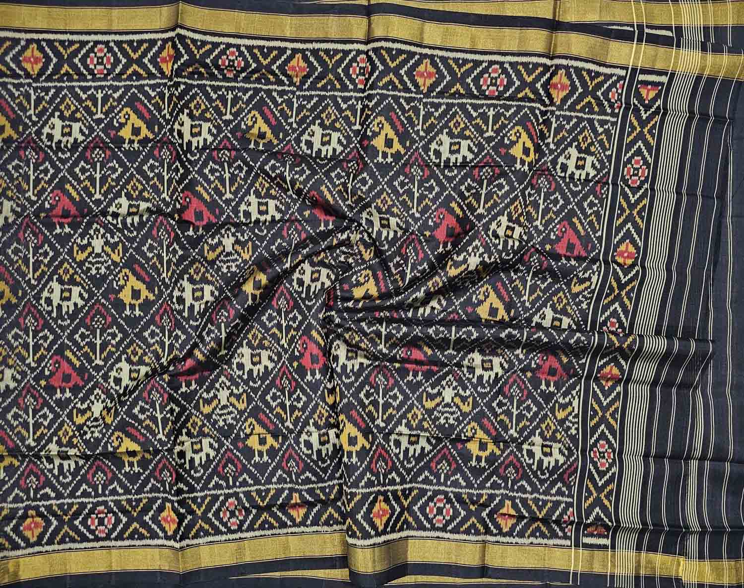 Black Patola Handloom Single Ikat Pure Silk Dupatta: Timeless Elegance in Every Thread - Luxurion World