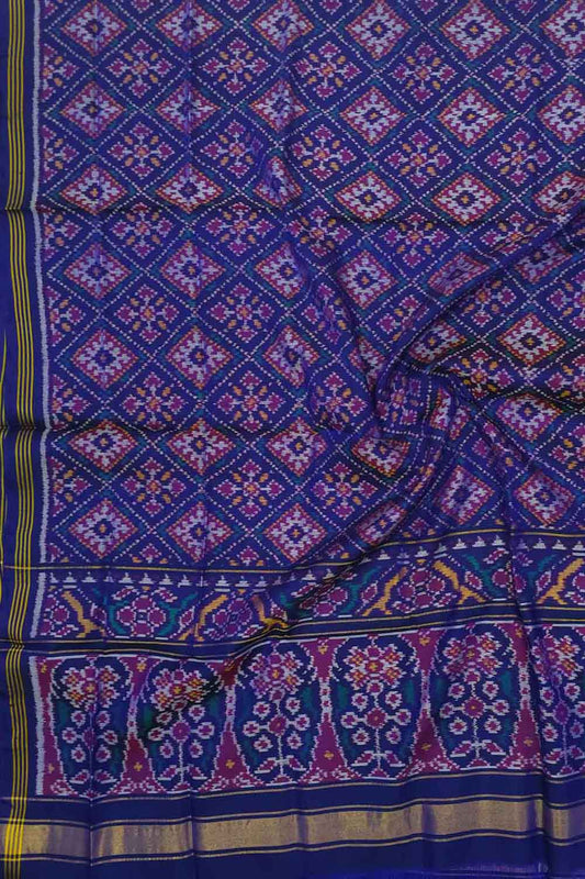 Exquisite Blue Semi Patan Patola Handloom Pure Silk Dupatta - Luxurion World