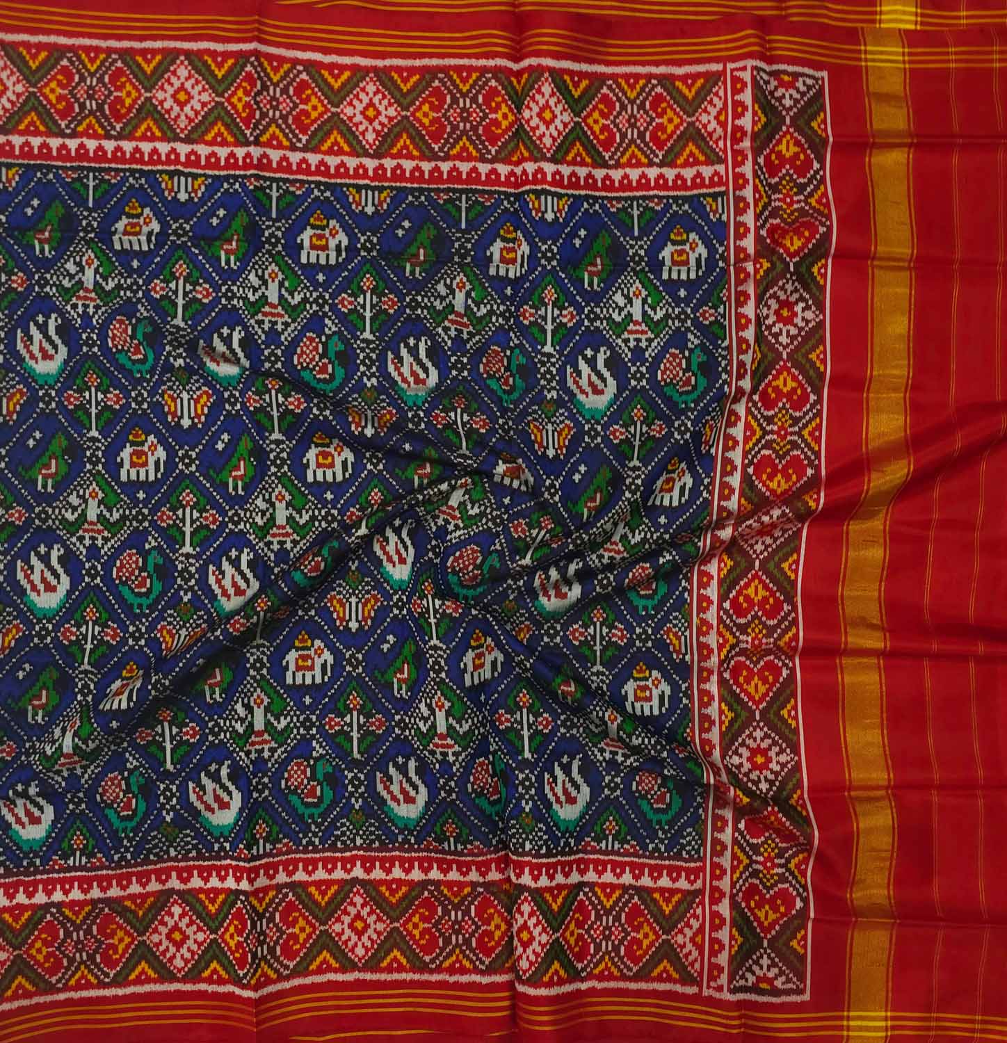 Exquisite Blue Semi Patan Patola Handloom Pure Silk Dupatta - Luxurion World