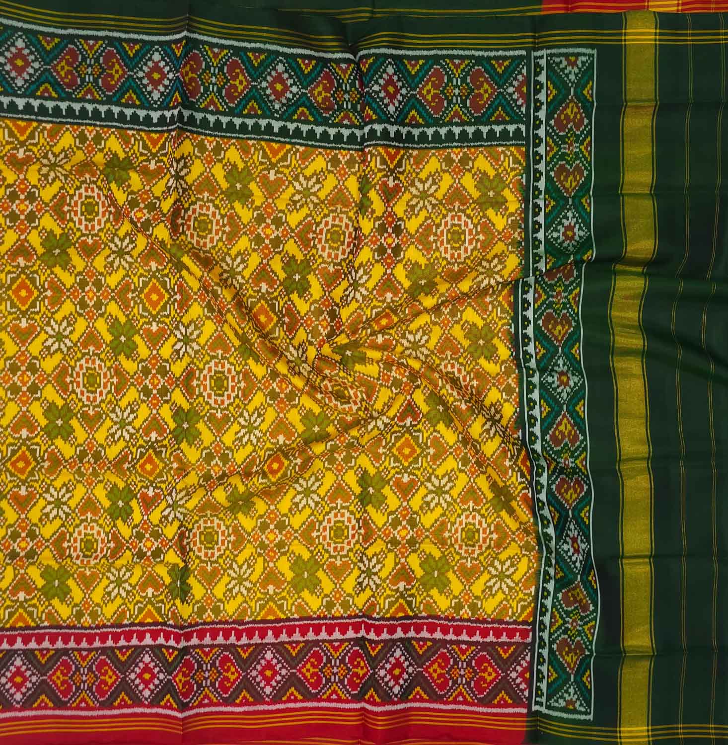 Exquisite Yellow Semi Patan Patola Handloom Silk Dupatta - Luxurion World