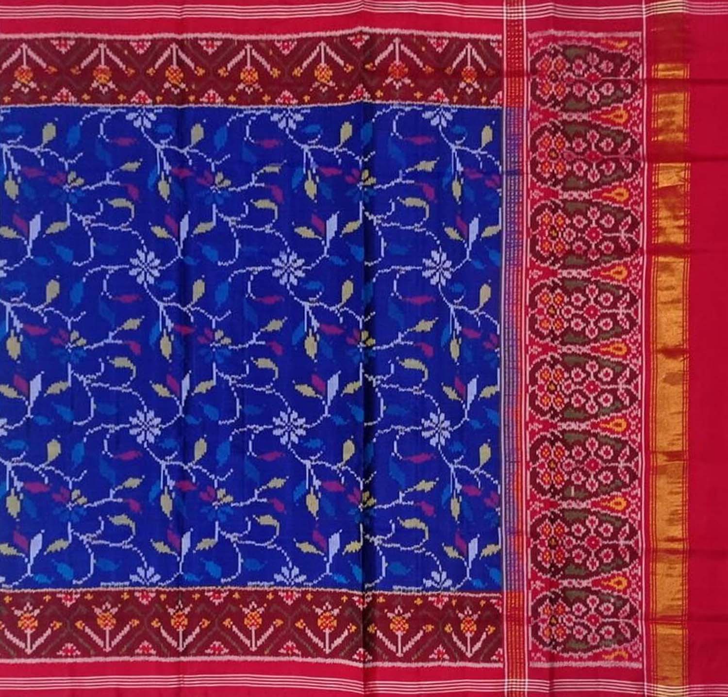 Blue Silk Patola Handloom Dupatta: Exquisite Semi Patan Design - Luxurion World