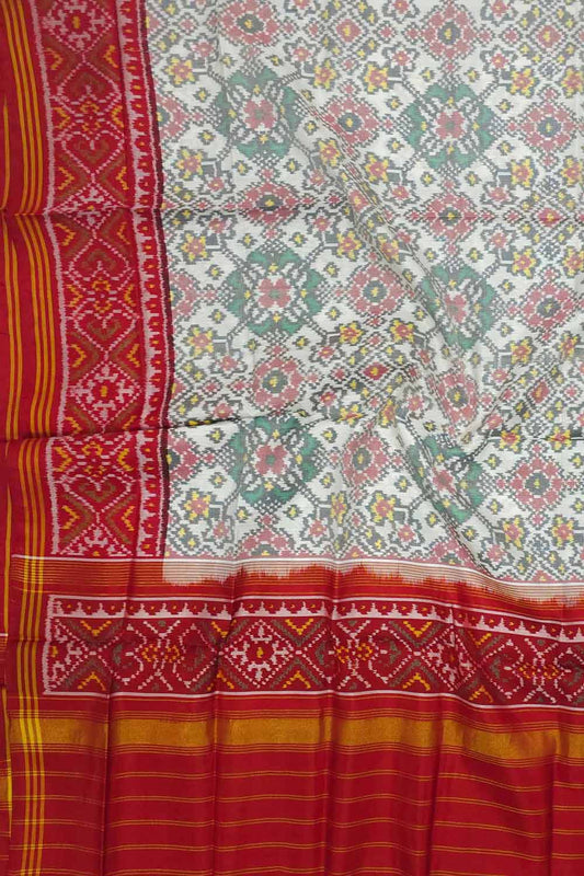 Elegant Off White Silk Dupatta with Semi Patan Patola Handloom Design