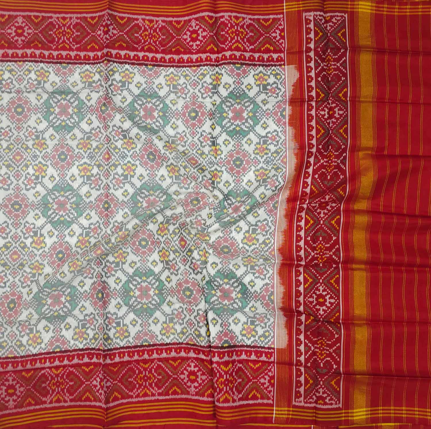 Elegant Off White Silk Dupatta with Semi Patan Patola Handloom Design - Luxurion World