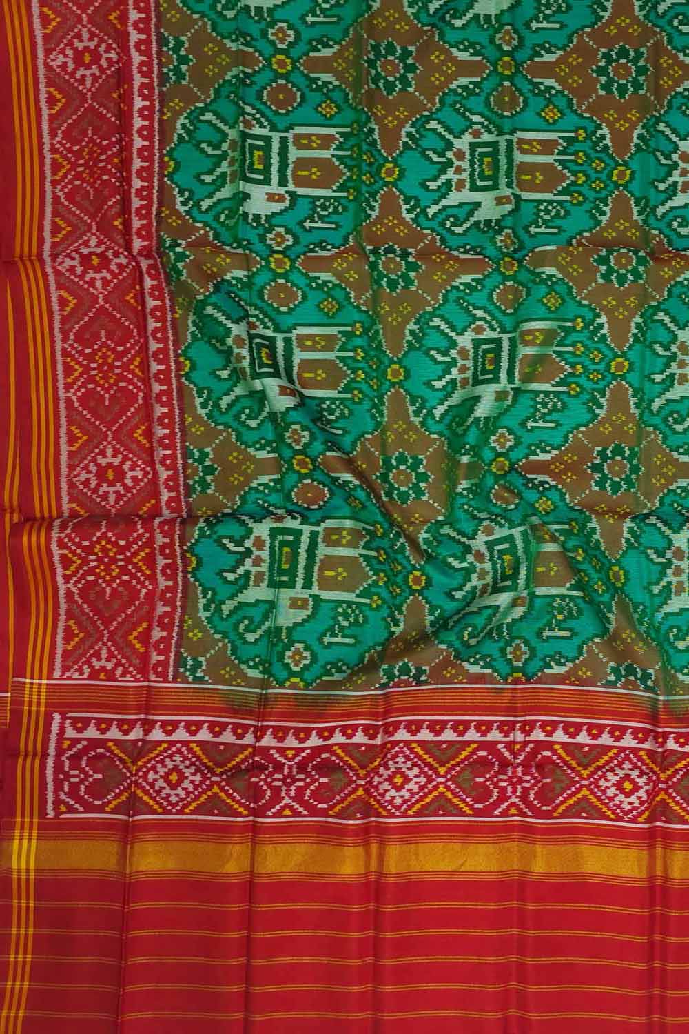 Exquisite Green Semi Patan Patola Handloom Pure Silk Dupatta - Luxurion World