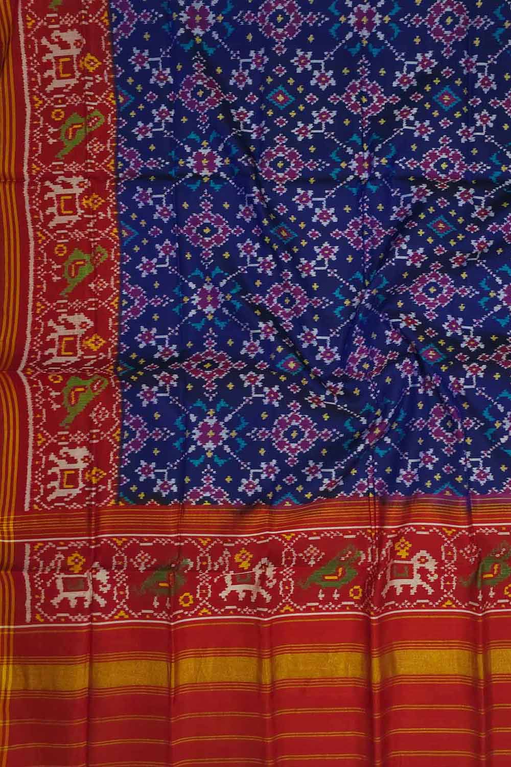 Exquisite Blue Semi Patan Patola Handloom Pure Silk Dupatta - Luxurion World