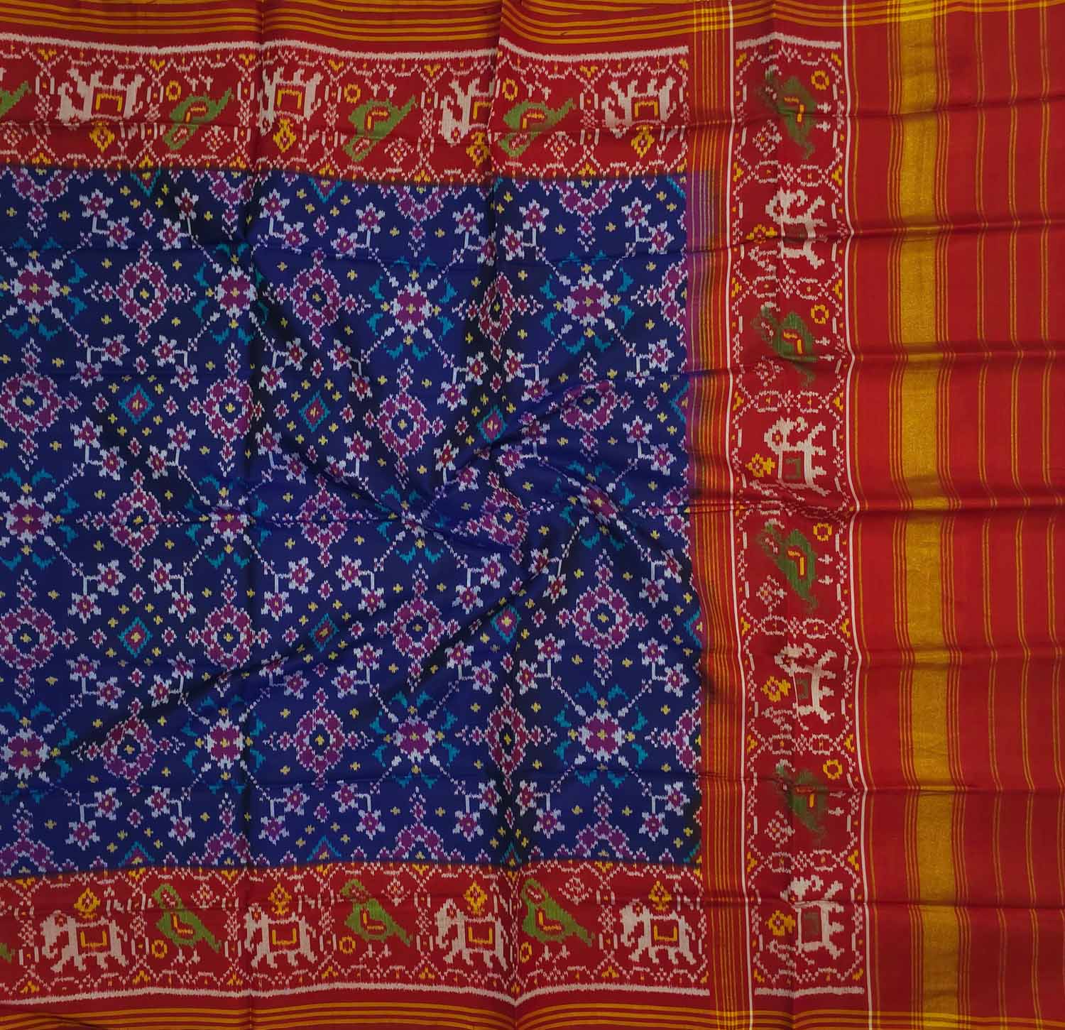 Exquisite Blue Semi Patan Patola Handloom Pure Silk Dupatta - Luxurion World