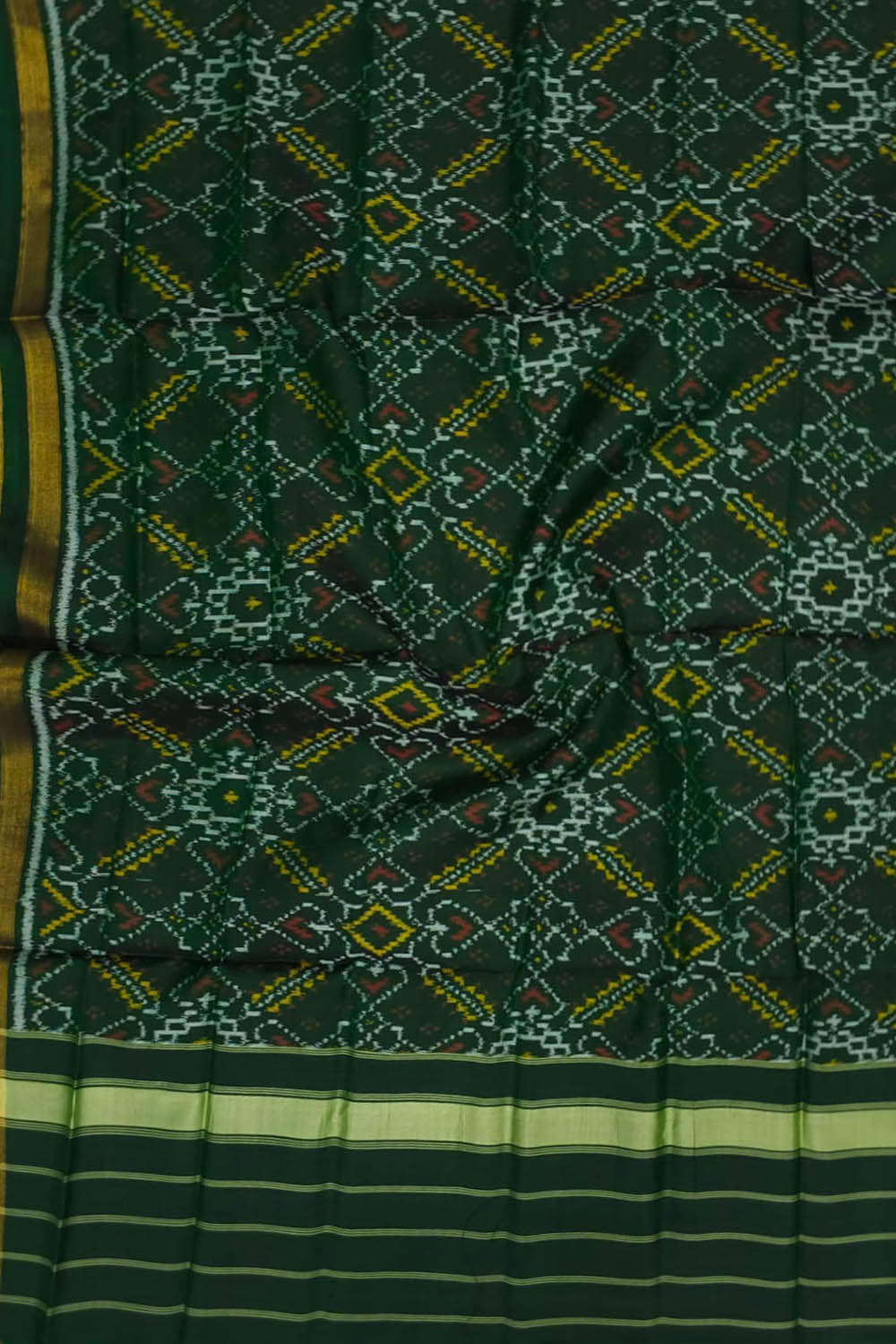 Stunning Green Patola Handloom Single Ikat Silk Dupatta - Luxurion World