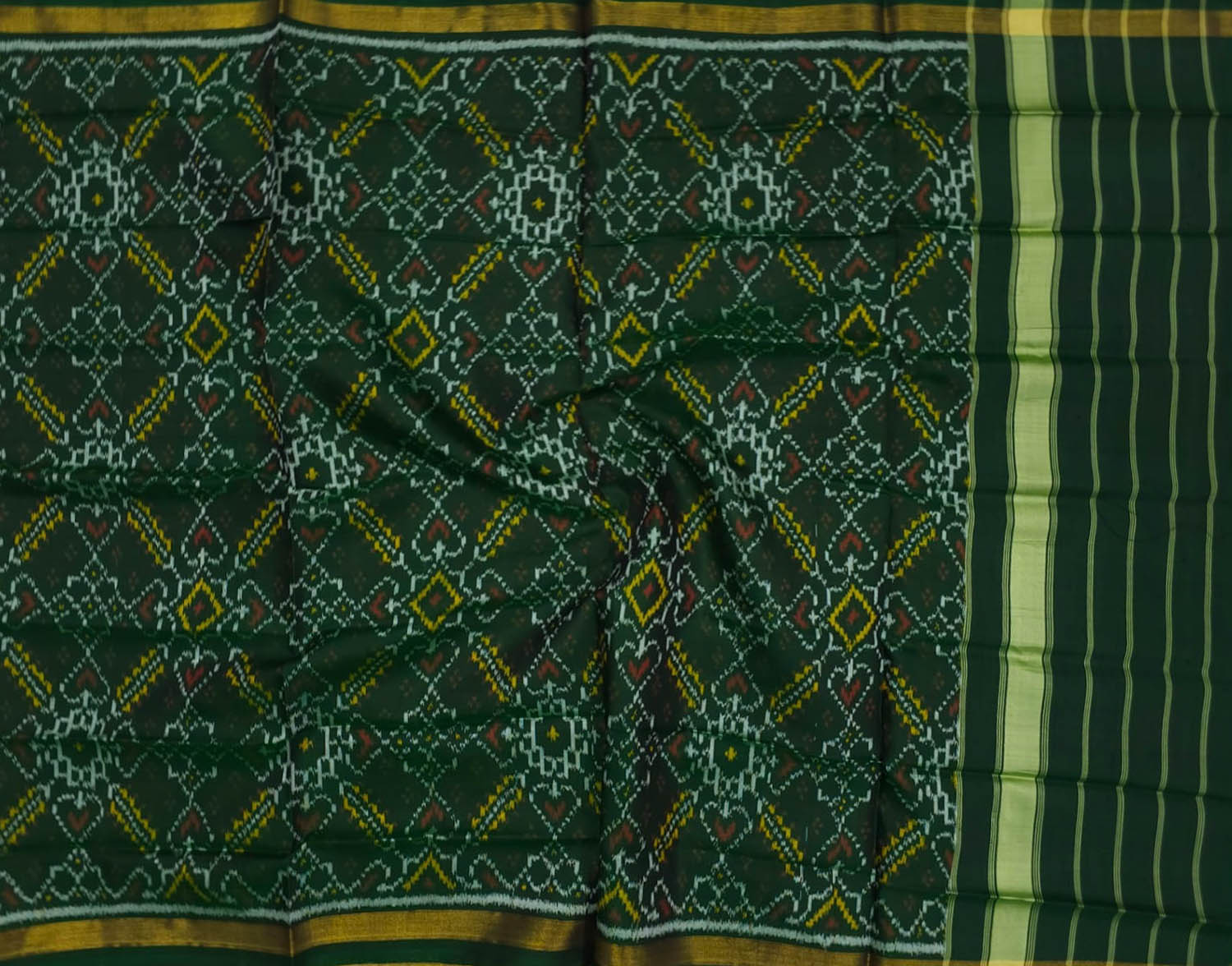 Stunning Green Patola Handloom Single Ikat Silk Dupatta - Luxurion World