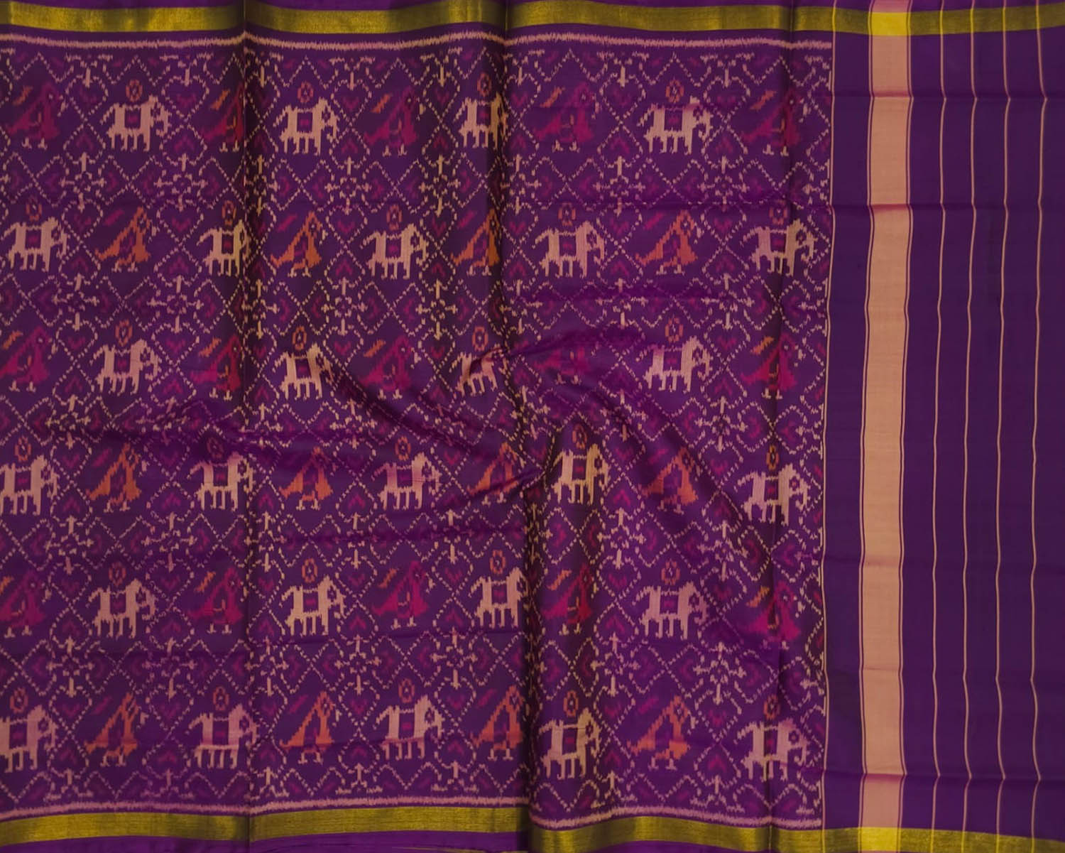 Purple Patola Handloom Single Ikat Pure Silk Dupatta - Luxurion World