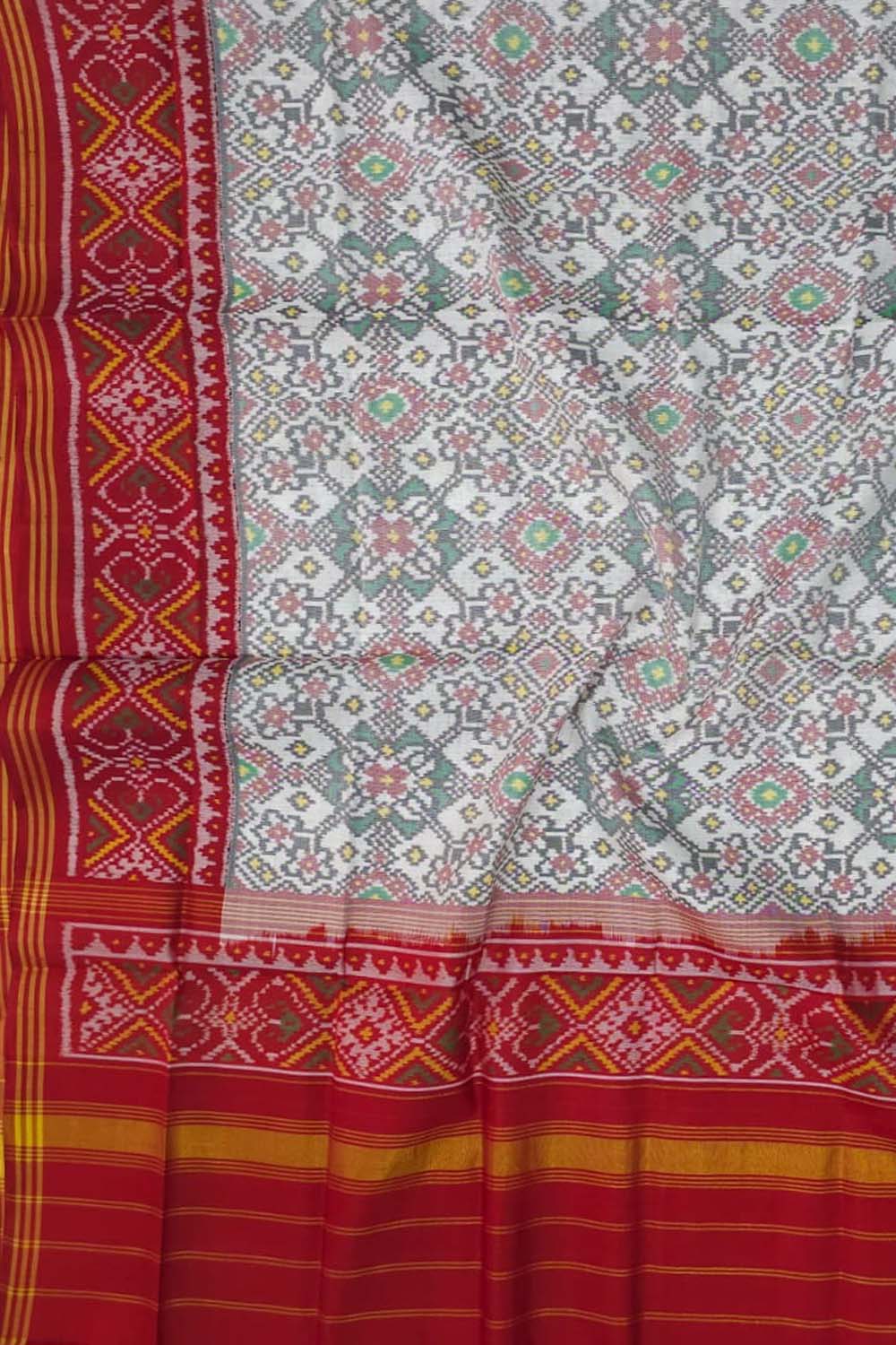 Off White Silk Dupatta with Semi Patan Patola Handloom Design - Luxurion World