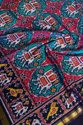 Blue Semi Patan Patola Handloom Pure Silk Dupatta - Luxurion World