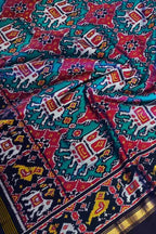 Blue Semi Patan Patola Handloom Pure Silk Dupatta - Luxurion World