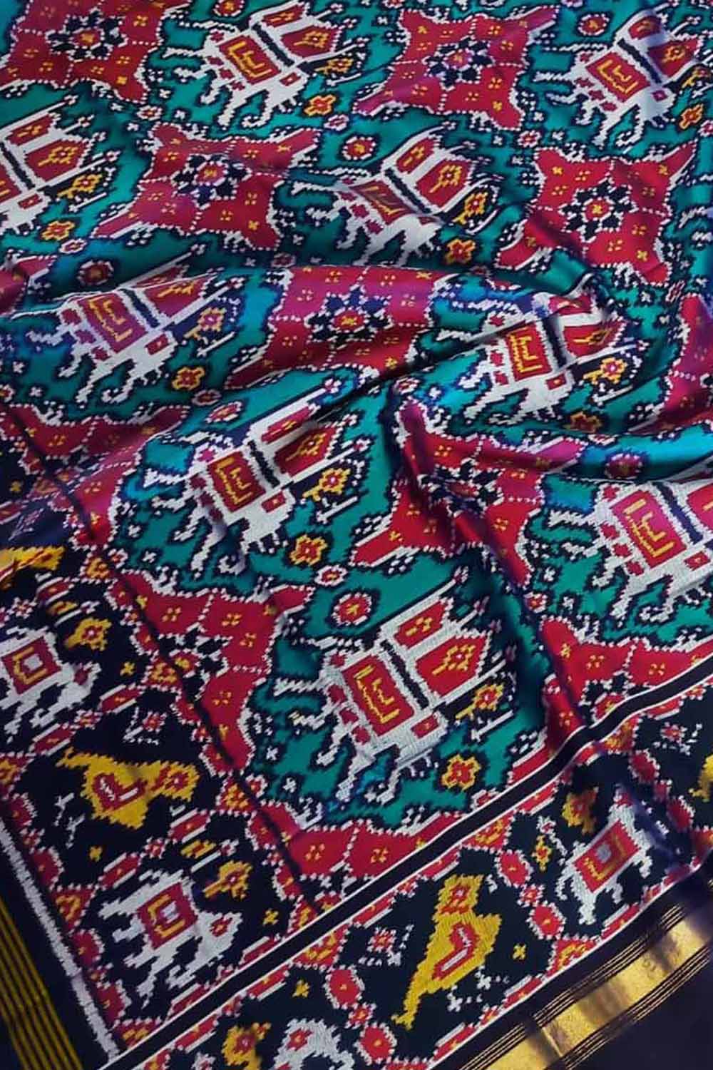 Blue Semi Patan Patola Handloom Pure Silk Dupatta - Luxurion World