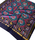 Blue Semi Patan Patola Handloom Pure Silk Dupatta - Luxurion World