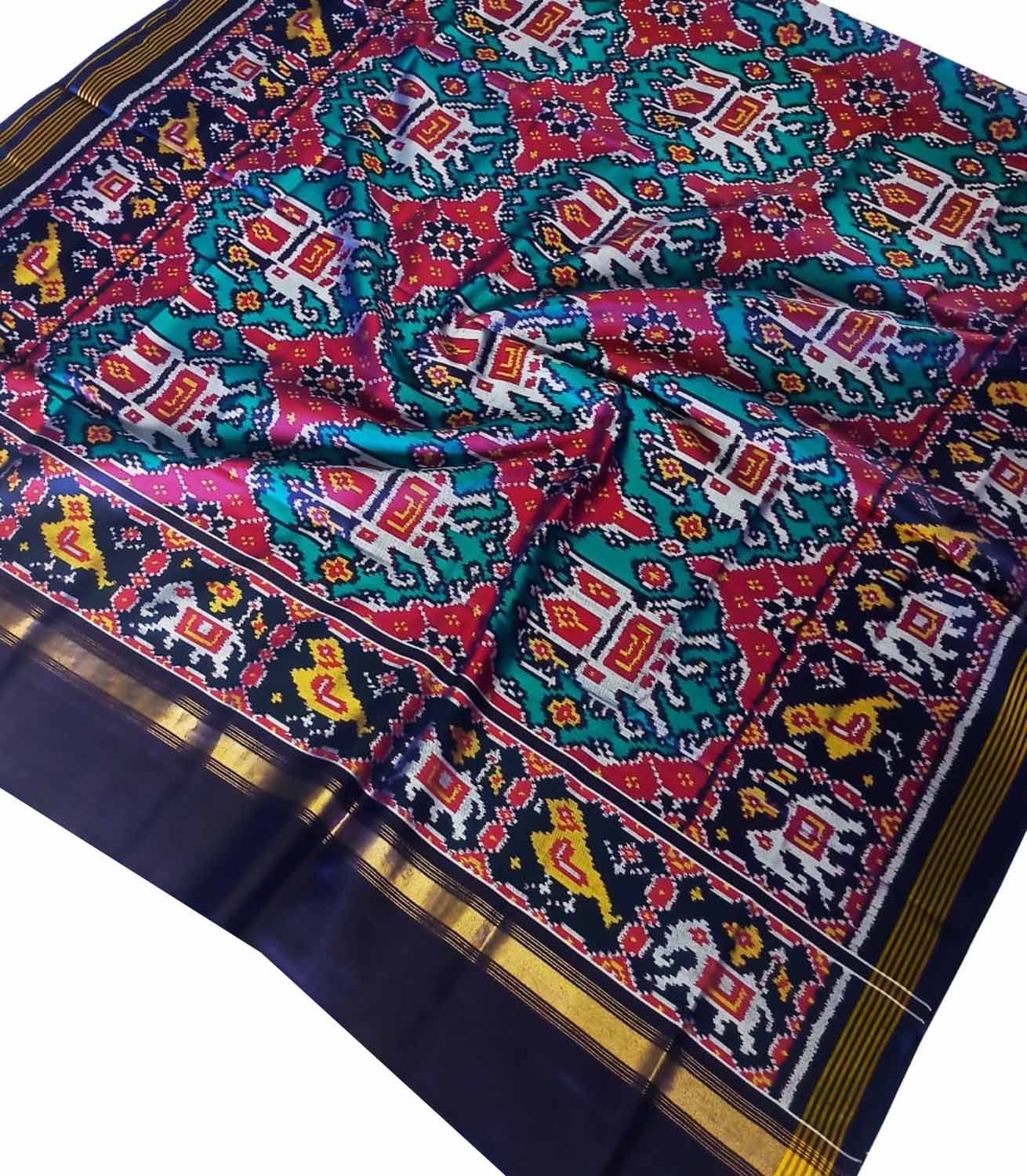 Blue Semi Patan Patola Handloom Pure Silk Dupatta - Luxurion World