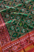 Green Semi Patan Patola Handloom Pure Silk Dupatta - Luxurion World