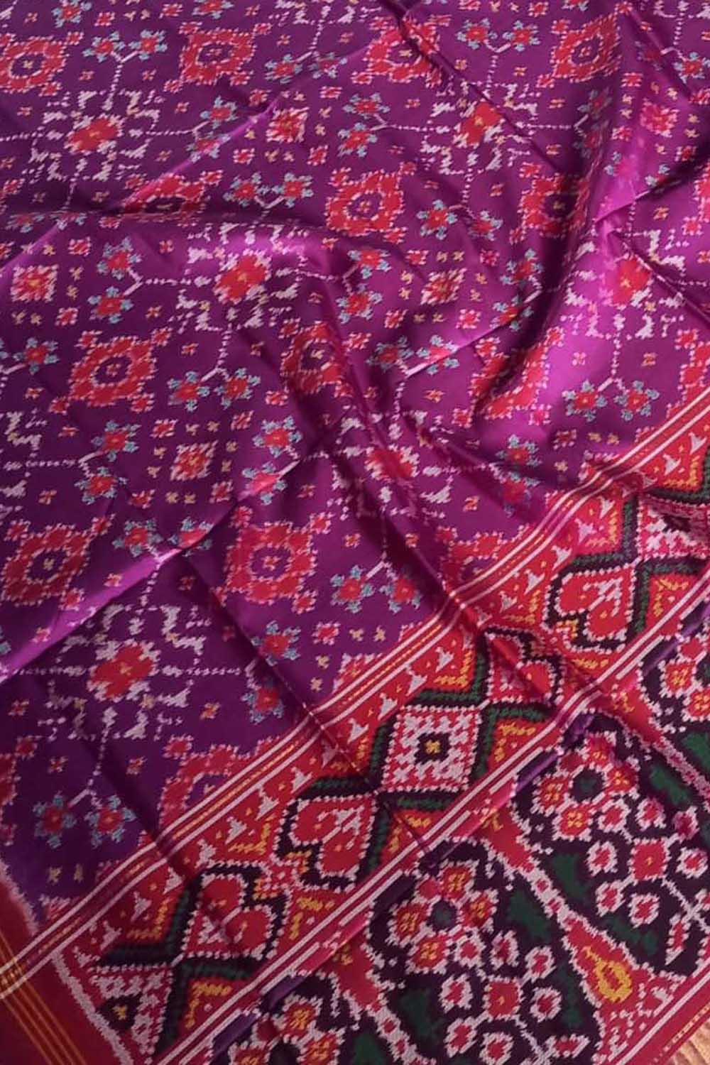 Purple Semi Patan Patola Handloom Pure Silk Dupatta
