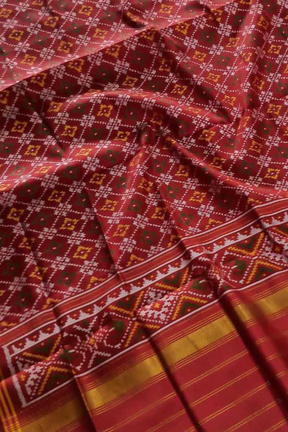 Maroon Semi Patan Patola Handloom Pure Silk Dupatta