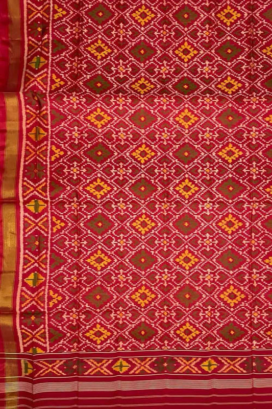 Red Handloom Patola Single Ikat Pure Silk Dupatta - Luxurion World