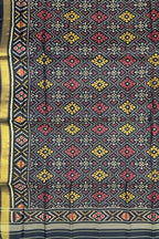 Black Handloom Patola Single Ikat Pure Silk Dupatta - Luxurion World