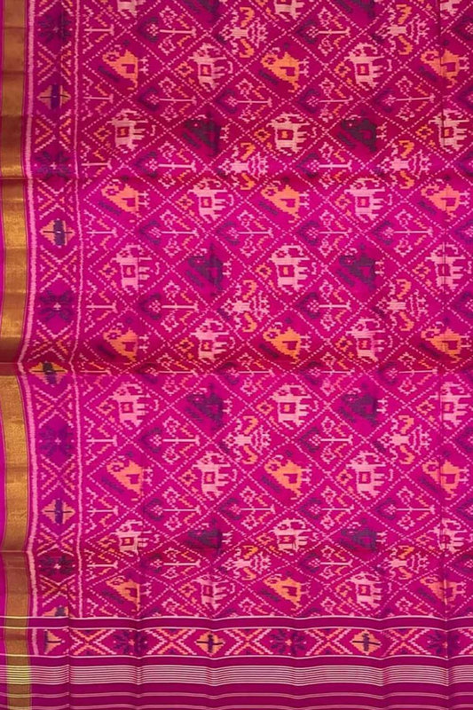 Pink Handloom Patola Single Ikat Pure Silk Dupatta - Luxurion World