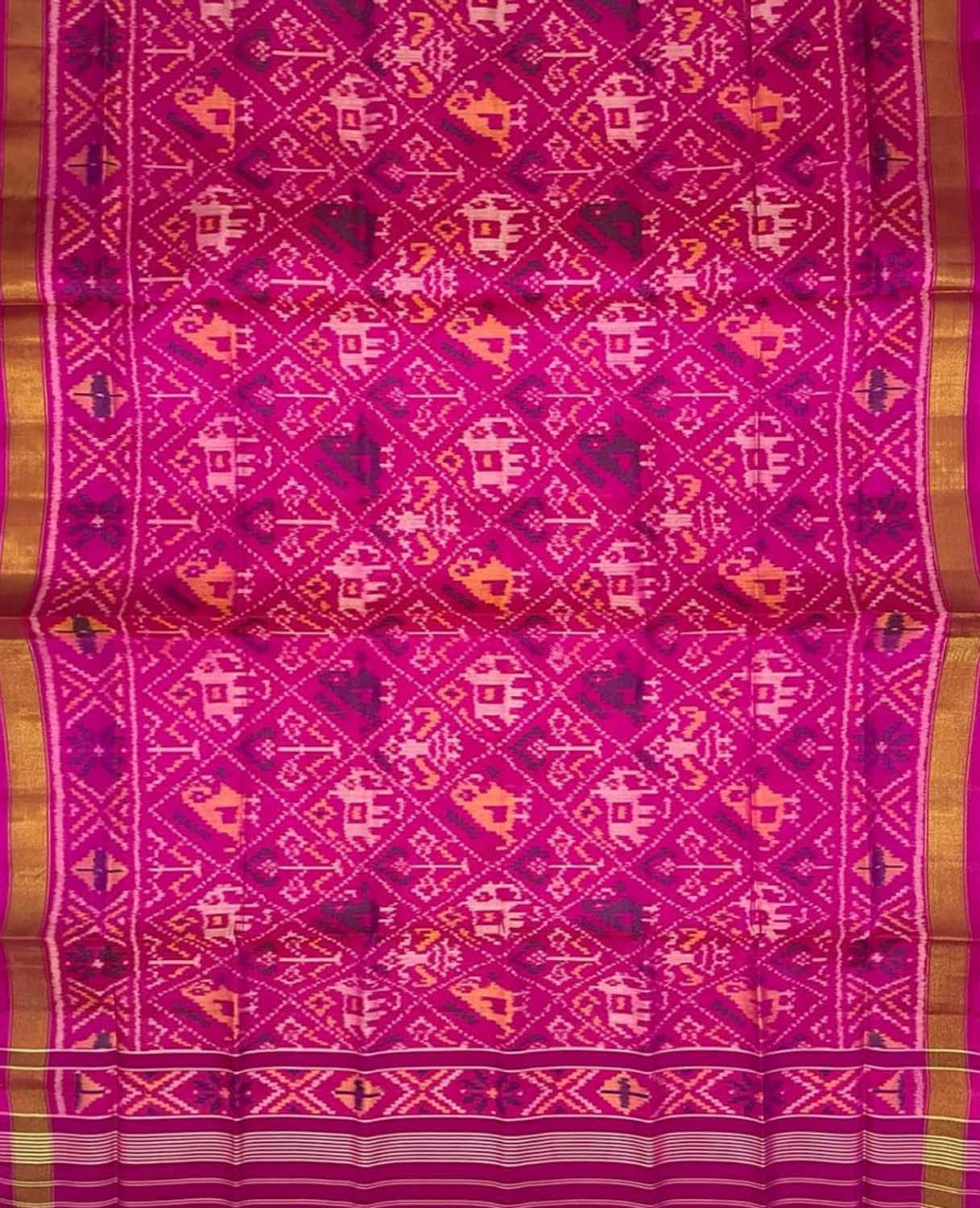 Pink Handloom Patola Single Ikat Pure Silk Dupatta - Luxurion World