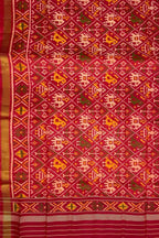 Red Handloom Patola Single Ikat Pure Silk Dupatta - Luxurion World