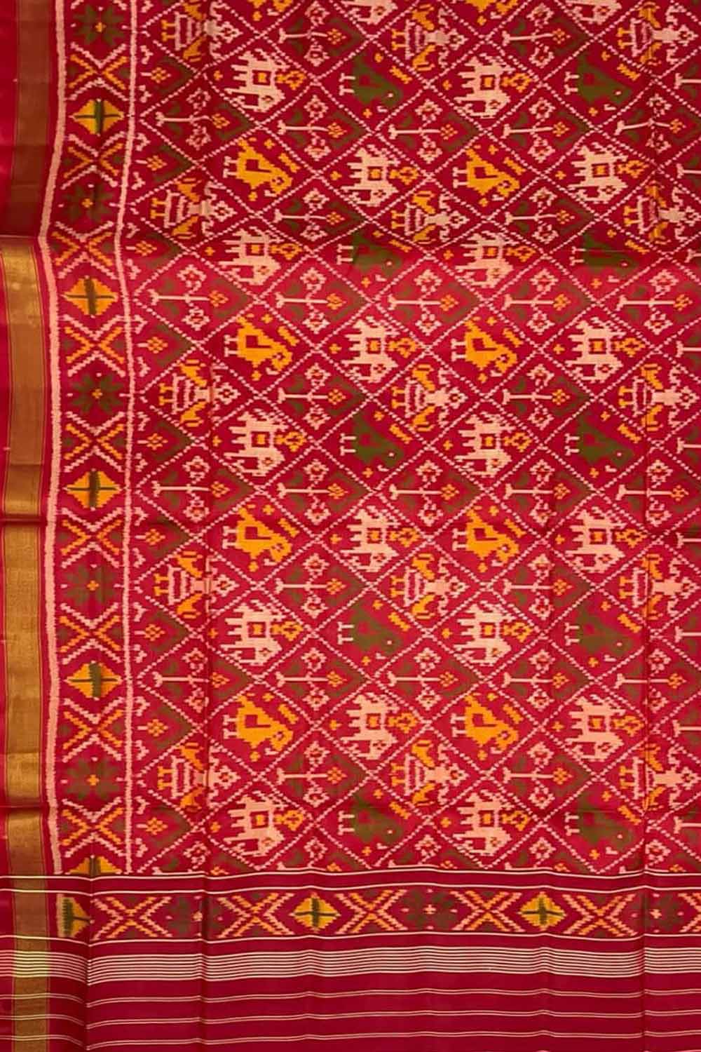 Red Handloom Patola Single Ikat Pure Silk Dupatta - Luxurion World