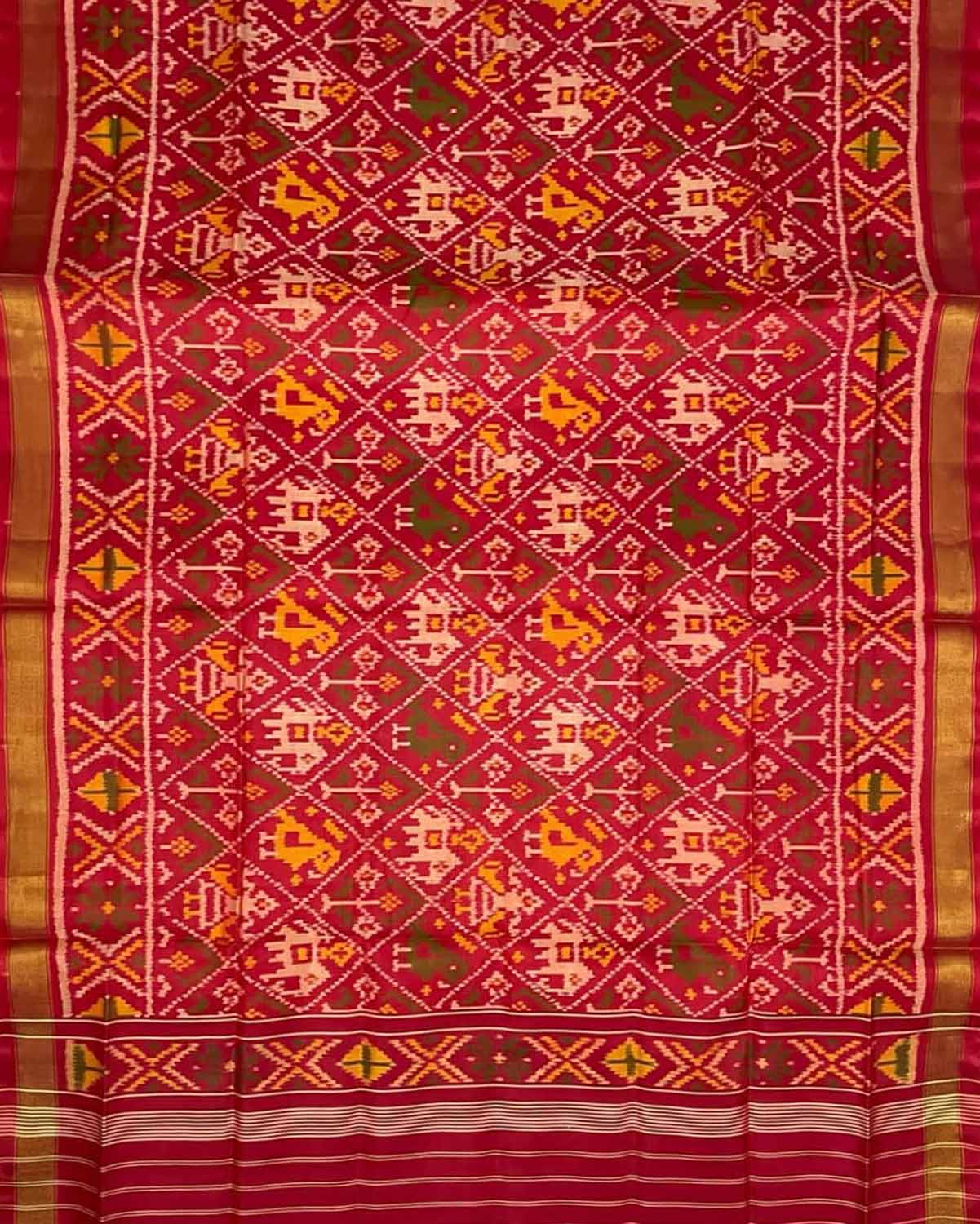 Red Handloom Patola Single Ikat Pure Silk Dupatta - Luxurion World