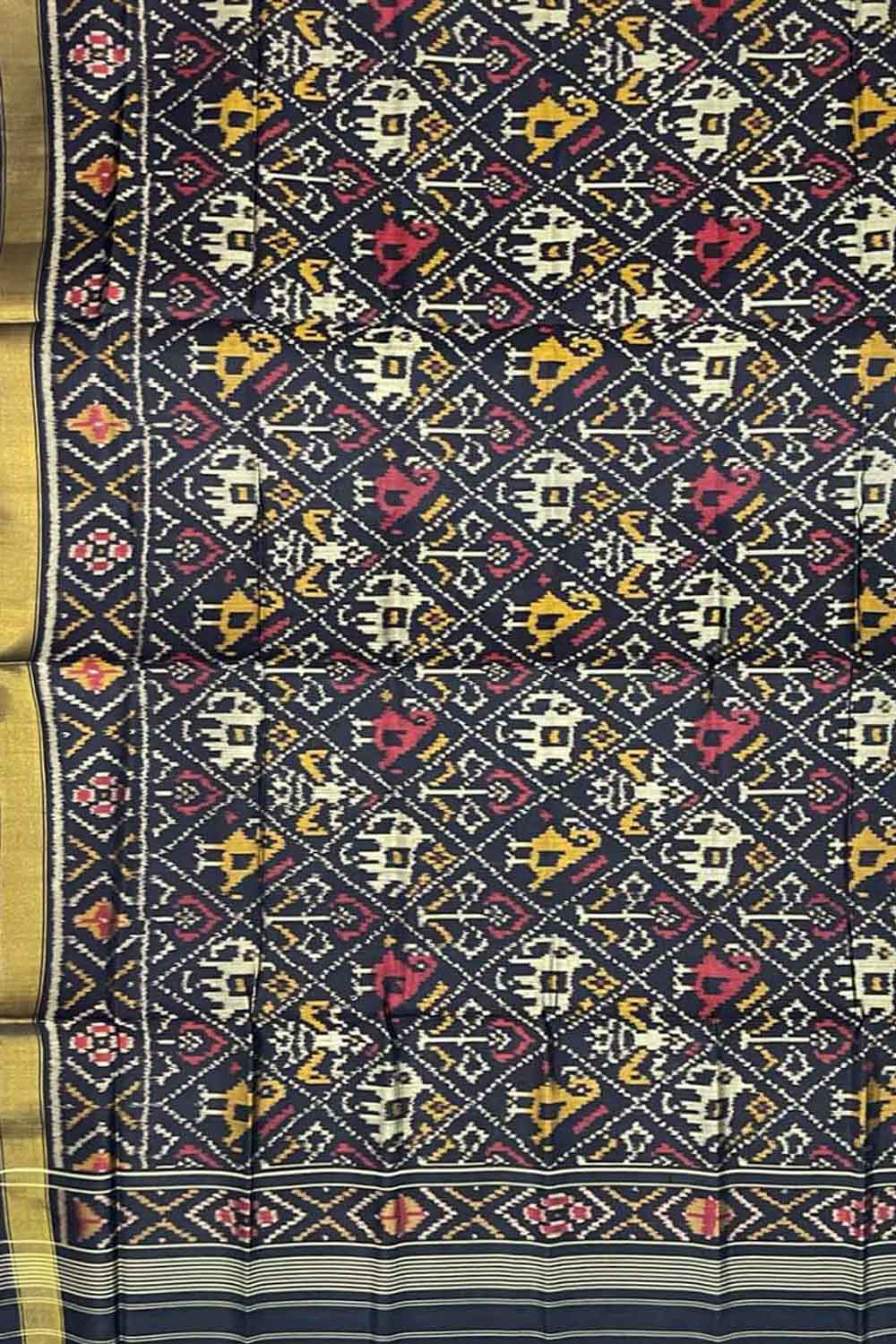 Black Handloom Patola Single Ikat Pure Silk Dupatta - Luxurion World