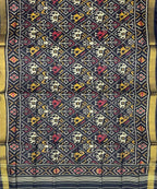 Black Handloom Patola Single Ikat Pure Silk Dupatta - Luxurion World
