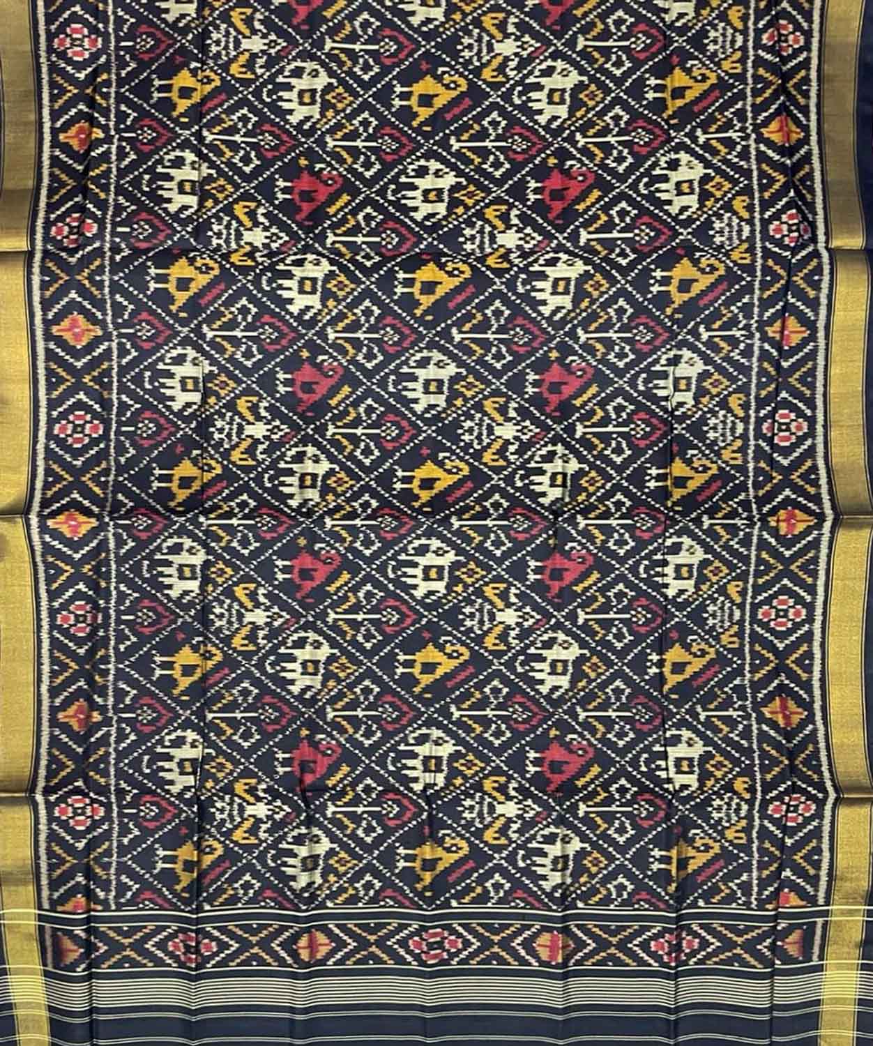 Black Handloom Patola Single Ikat Pure Silk Dupatta - Luxurion World