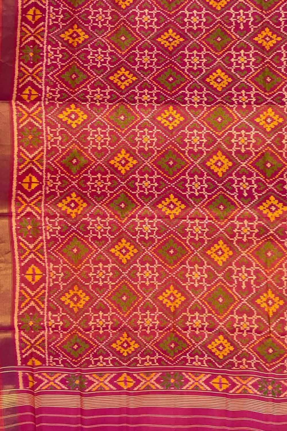 Orange And Pink Shot Handloom Patola Single Ikat Pure Silk Dupatta - Luxurion World