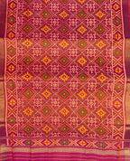Orange And Pink Shot Handloom Patola Single Ikat Pure Silk Dupatta - Luxurion World