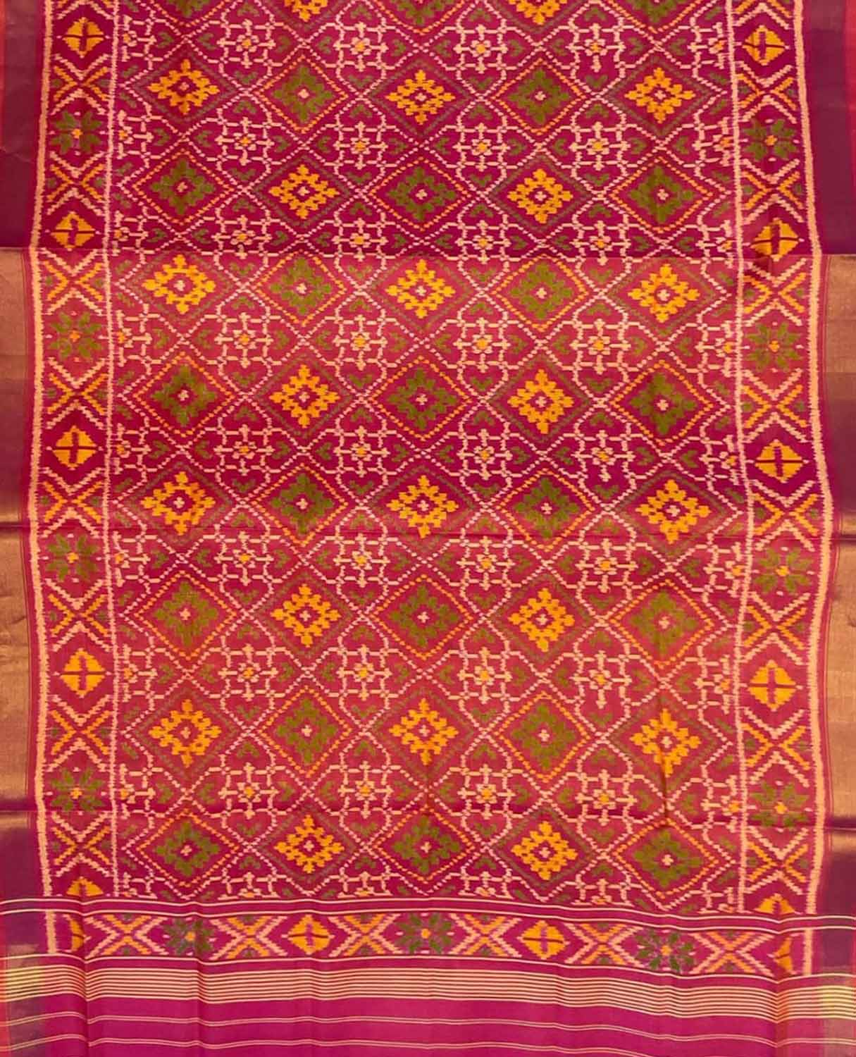 Orange And Pink Shot Handloom Patola Single Ikat Pure Silk Dupatta - Luxurion World