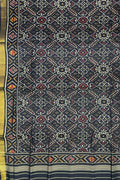 Black Handloom Patola Single Ikat Pure Silk Dupatta - Luxurion World