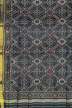 Black Handloom Patola Single Ikat Pure Silk Dupatta - Luxurion World